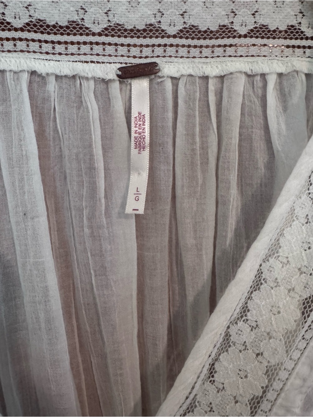 Free People White Lace-Trim Peasant Blouse with Black Ribbon - Picture 3 of 4